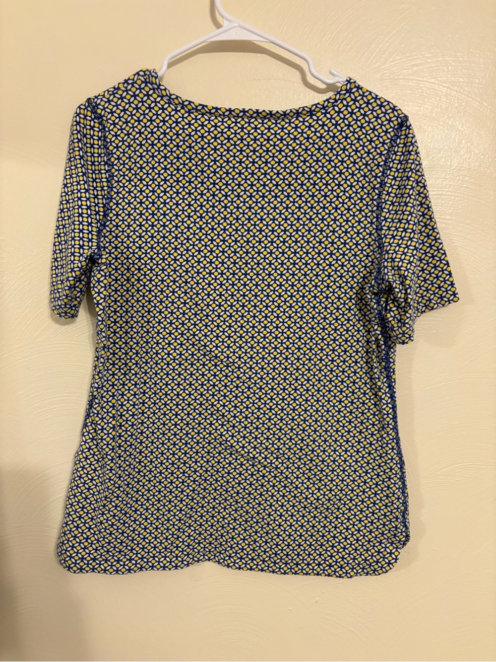 T by Talbots Large Blue Yellow Geometric Print Short Sleeve Top Stretch - Picture 8 of 8